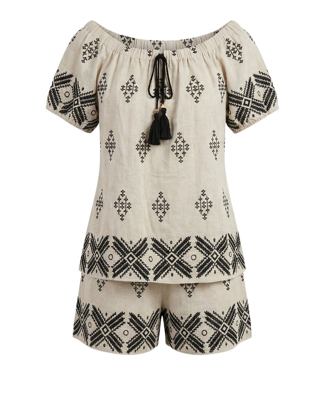 ترنج شورت يومي واسع بياقة وخصر مطاطي - CL4002