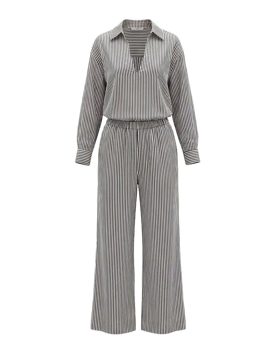 طقم يومي أبيض وأسود مريح مكون من قطعتين - CL6001