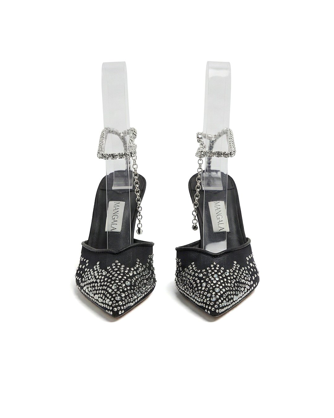 حذاء أسود فصوص كلاسيكي بكعب متوسط مع إسورة فضية - SHM102