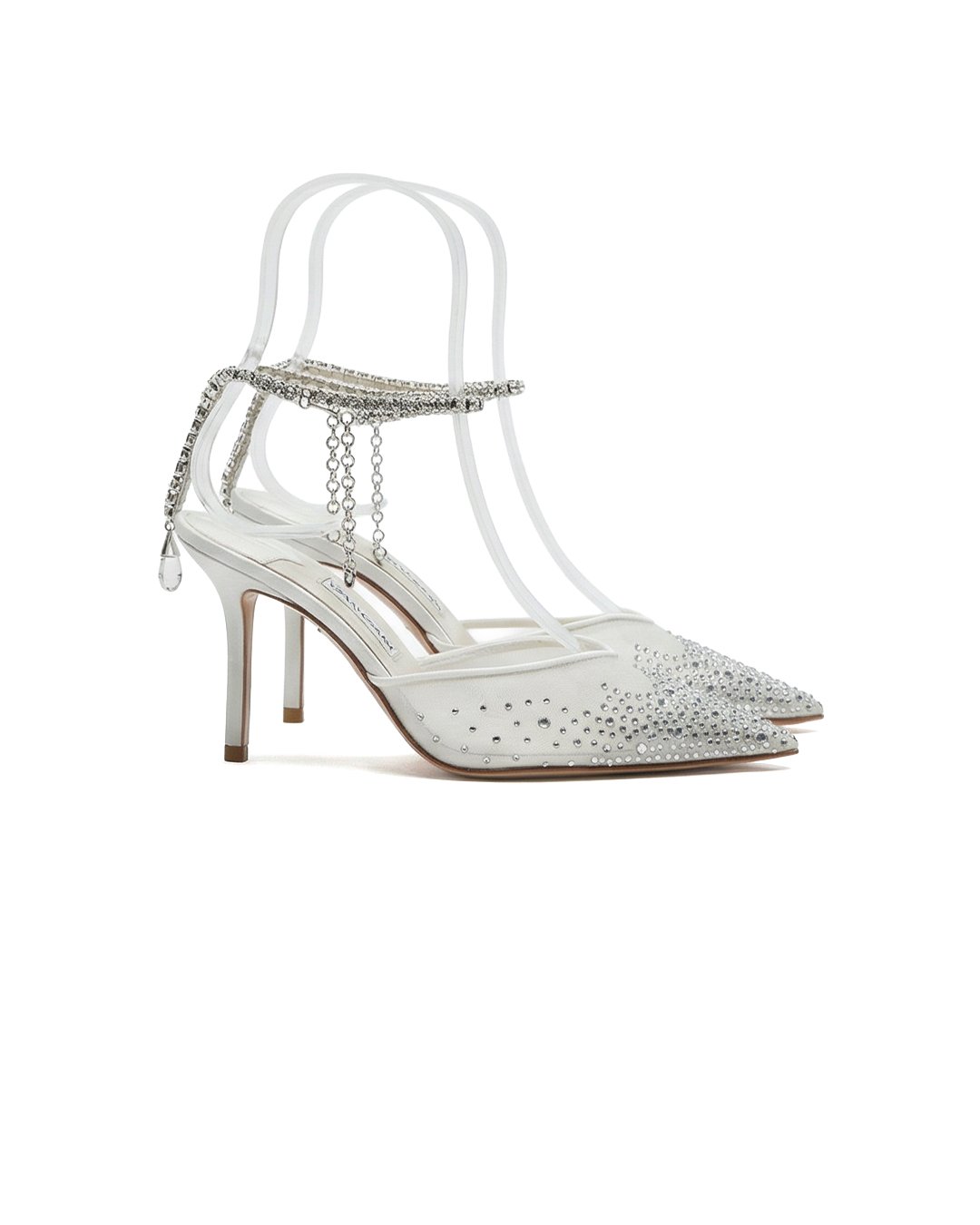 حذاء ابيض فصوص بكعب متوسط مع إسورة فضية - SHM102 - الصورة 2