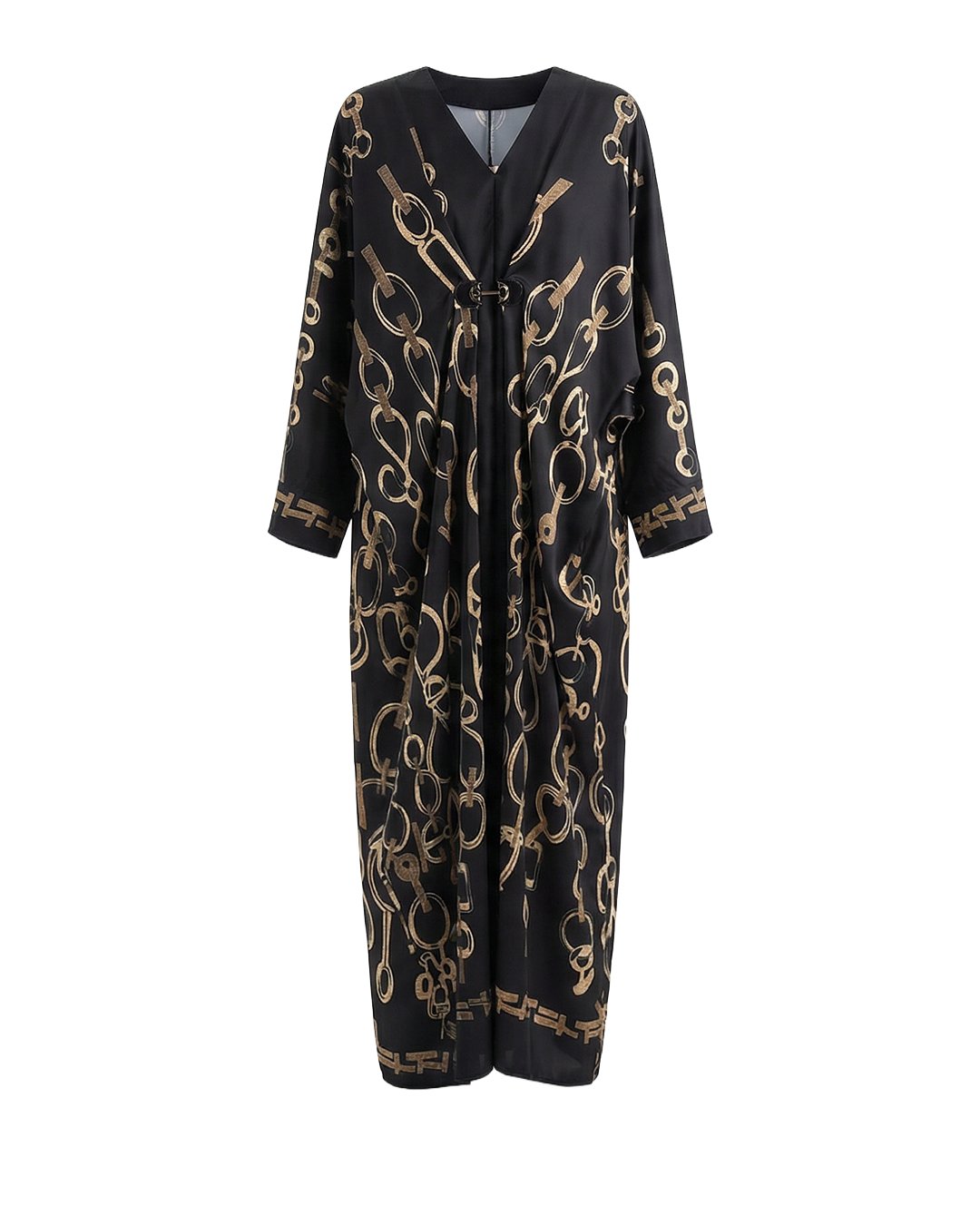 فستان يومي أسود وذهبي واسع بأكمام طويلة - CL7000 - الصورة 5